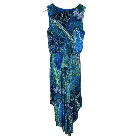 London Times SZ 6 Blue Green Paisley Sleeveless Stretchy Wide Crop Leg Jumpsuit - Picture 1 of 14